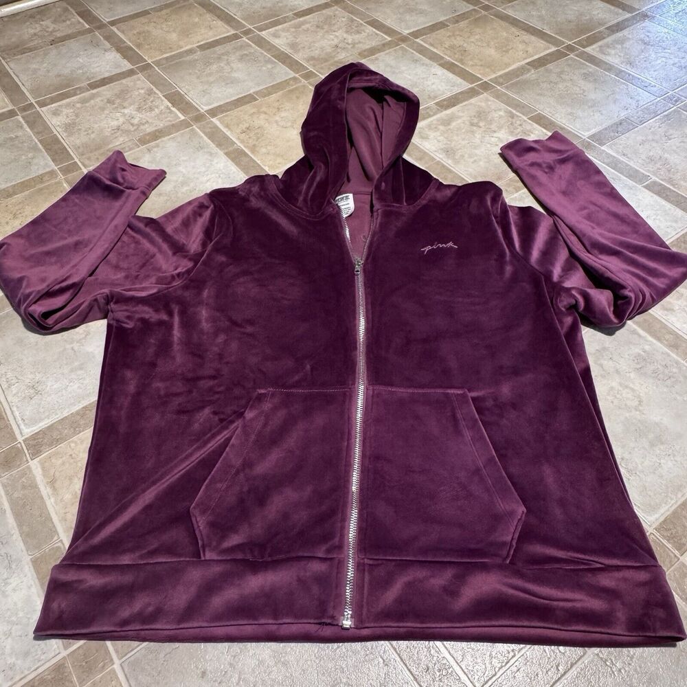 PINK Hoodie Purple Velour Long Sleeve Pullover Women’s Size XL